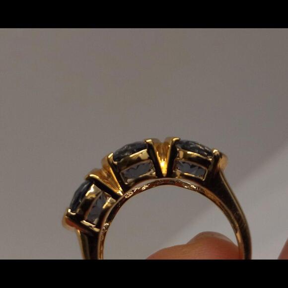 Statement Sterling Silver Gold Toned Blue Stones Ring, size 7 - Picture 8 of 9